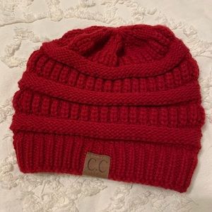 CC Boutique Red Fitted Beanie Hat
